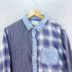 American Eagle Mens Button Up Shirt S Patchwork Plaid Denim Long Sleeve‎ Casual